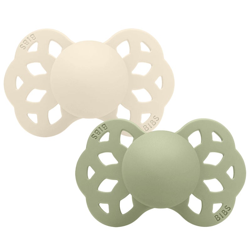 BIBS Infinity Pacifier Pack of 2 – Latex Size 1 Anatomical Ivory/Sage - Image 1
